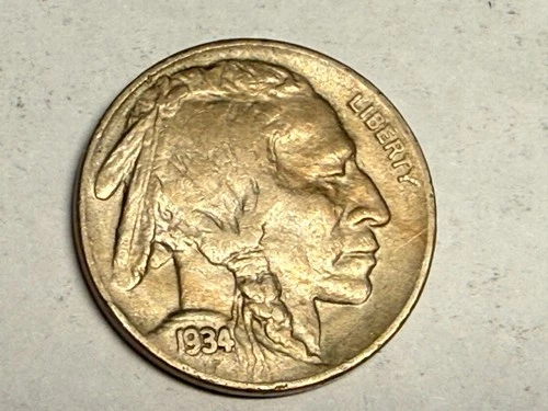 1934 XF-AU full-horn Indian Head BUFFALO NICKEL. Exact coin shown. #q1