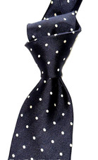  310 NWT TOM FORD Navy Blue white polka dot 3.7  Herringbone Silk neck Tie ITALY