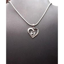 925 Sterling Silver Mother Child Heart Pendant CZ 18" Stainless Chain