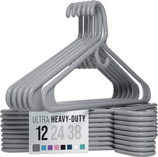Thick Heavy Duty Hangers - Grey Plastic Clothes Hangers 12 Pack - Great for Coat