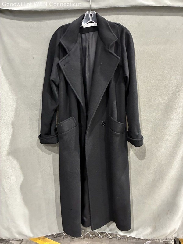Vintage 90s Larry Levine Women's Black Long Overcoat Wool Blend Blazer Sz 4