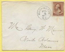 WASHINGTON N.C. 1887 Cover to North Adams, MA, Backstamped