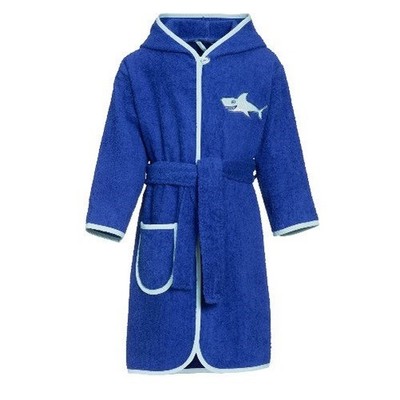 Playshoes Bademantel Frottee Gr 98/104 Hai blau Stickerei Kinder Kapuze