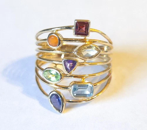 Vintage Gold Over Sterling Silver Multi Gemstone Ring Size 9.25