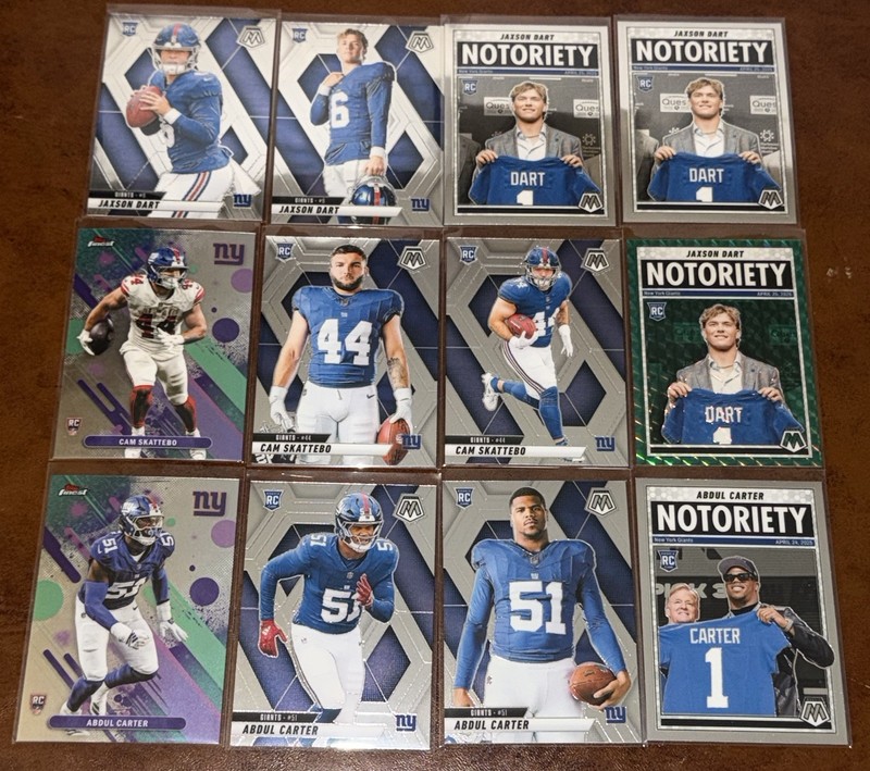 2025 NY Giants Rookie RC Lot (12) Dart Green Prizm Carter & Skattebo Variations