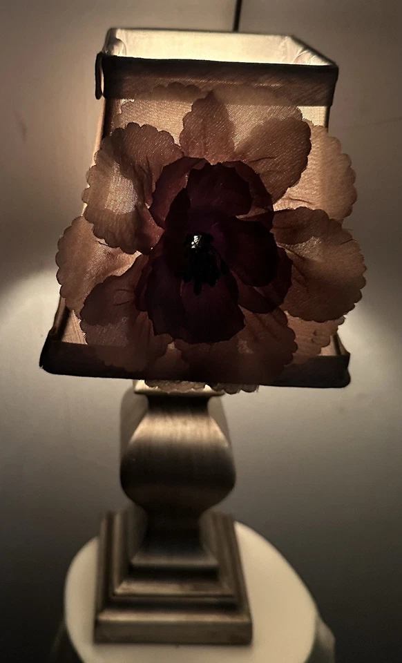 Small Pewter Color Accent Table Lamp with 3D Flower Shade 10" Bedroom Bathroom - Image 2 of 4