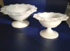 Vtg Pedestal Milk Glass Bowls. A Set of Lg & Small