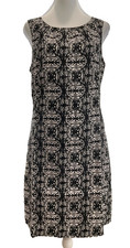 ST TROPEZ WEST Black Lined Sleeveless Linen Dress Sz 10 Knee Length Print