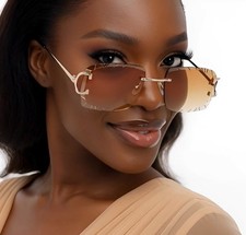 Sunglasses Rimless Women Cut Sun Glasses Women Party Travel Classy Shades UV400