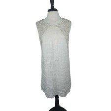 ALESSIA PICINI Linen Shift Dress Beige Sleeveless Lace Made in Italy Sz S