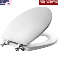Molded Wood Toilet Seat STA-TITE Fastening Chrome Hinges Fits Round Bowls New