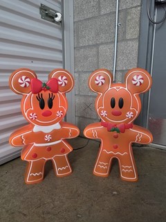 Set Of 2 LED Lighted Gingerbread Minnie & Mickey Mouse Blow Molds Christmas Yard