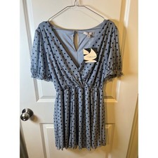 Inspired Hearts Womens Dress Polka Dot Mesh Light Blue XL NWT