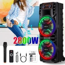 8000W Dual 12" Woofer Portable Bluetooth Party Speaker Heavy Bass Sound Mic FM