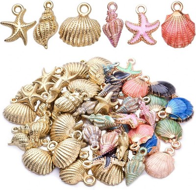 60pcs Alloy Ocean Starfish Seashell Conch Charms Colorful Enamel Ocean Life Sea