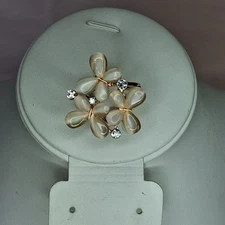 Pink Enamel Butterfly Cluster Rhinestone Gold Tone Scarf Clip Tie Ring Accent 