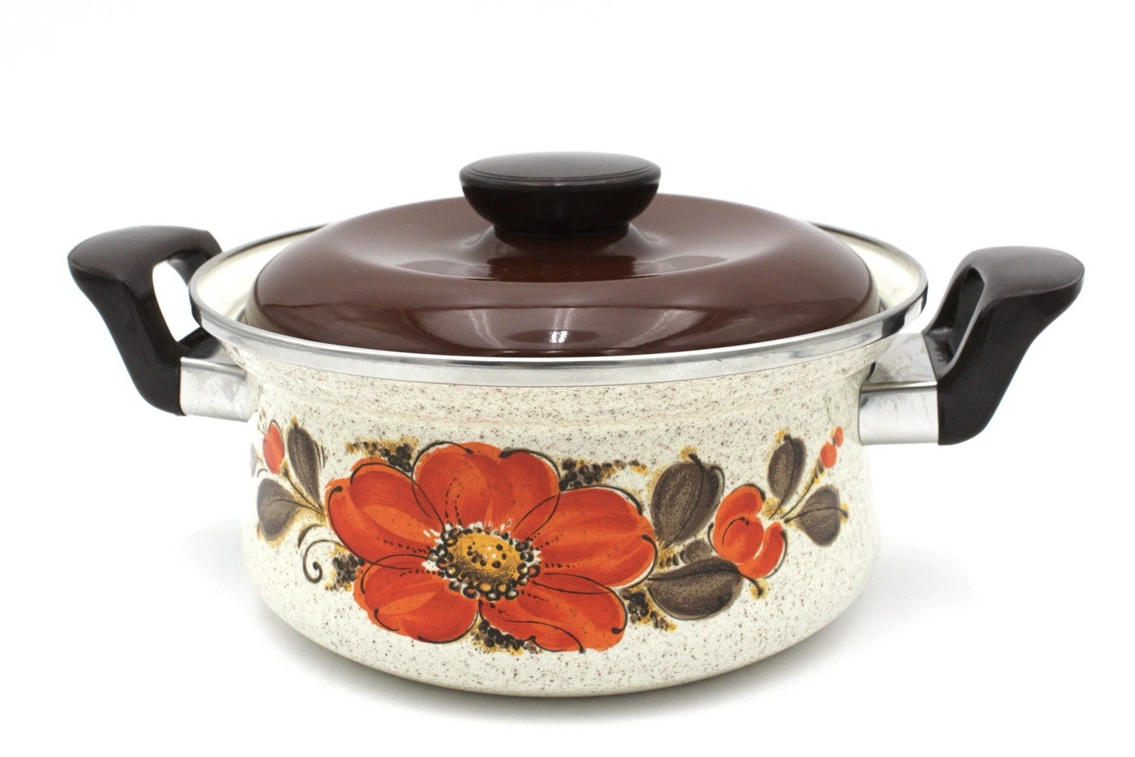 Vtg. Sanko Ware Enamel Coated Steel 3qt. Stockpot w/Lid SHOW PANS Japan