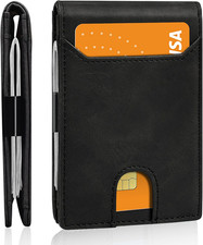 Men Slim Wallet RFID Blocking Money Clip Bifold Minimalist Black