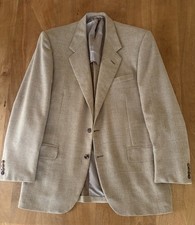 Oxxford Clothes 44L Sport Coat Blazer Tan Basketweave Australian SFM Wool USA