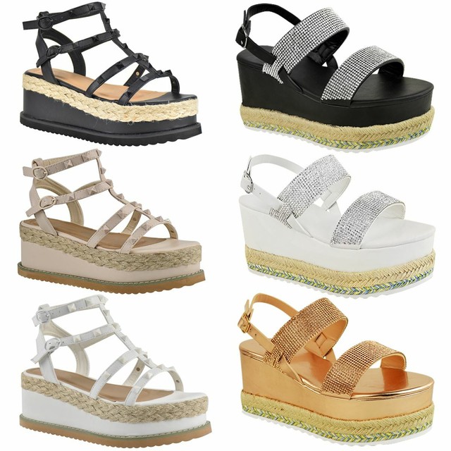 Womens Ladies Flatforms Ankle Lace Up Sandals Wedge Platform Summer Shoes Size | eBay