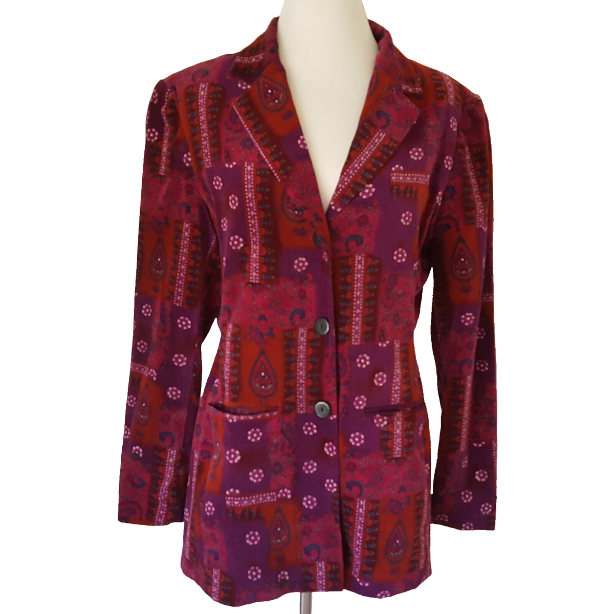 じゅん Vintage 90s Newport News Long Velvet Jacket Size 12 Purple Blazer