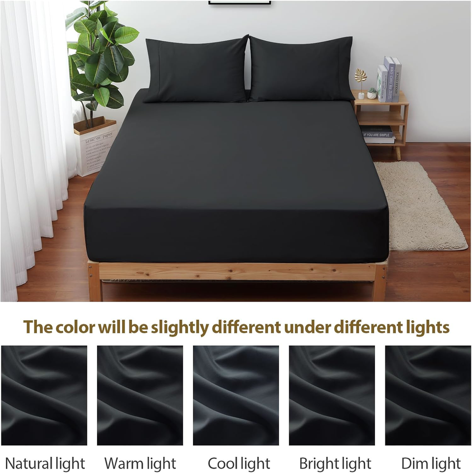 California King Size Fitted Sheet Only Black, 100 Egyptian Cotton 600