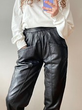 Women's Black Vintage Biker Leather Pant. Real Soft Lambskin Leather Trousers.
