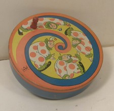 ANTIQUE VINTAGE T COHN TIN LITHO  WOOD RATCHET PARTY NOISEMAKER CLOWN GRAPHICS