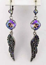 KIRKS FOLLY FLY HOME ANGEL WING LEVERBACK EARRINGS SILVERTONE C7