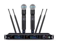 Wireless mic System True Diversity UHF Dual Handheld Dynamic Microphone Church