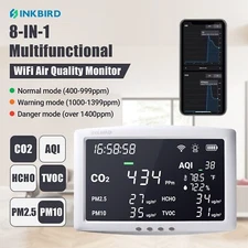 INKBIRD Air Quality Monitor 8-in-1 WiFi Co2 Detector PM2.5,PM10,Co2,HCHO,AQI