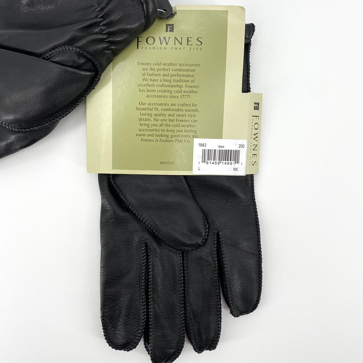 Fownes Men's Leather Gloves Black Sz Large L Wool Cashmere Nylon