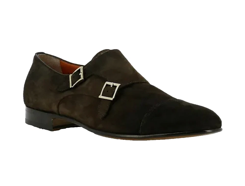 Santoni Chaussures À Double Boucle Mocassins En Daim 44,5 - Photo 4/4
