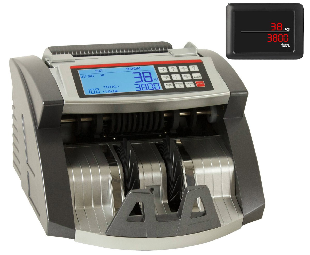 Geldzählmaschine mit LED-Anzeigen, Falschgelderkennung, Tragbare Banknoten Zählmaschine UV/MG/IR, 900 Scheine/Min, Für Euro, Dollar, Pfund