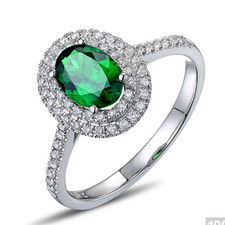 Solid 14K White Gold 1.30ct Natural Tsavorite Garnet And Diamond Engagement Ring