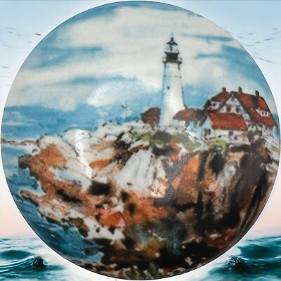 Ocean Harbor Lighthouse Porcelain Trinket Box Jewelry 4.25'' Signed Nancy Zieske