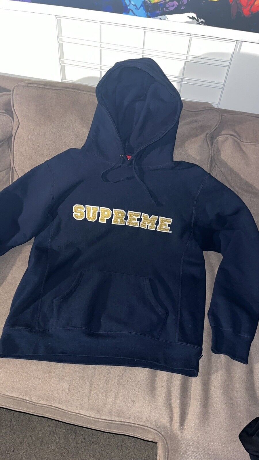 ✭ Supreme Navy Blue Hoodie Gold Spellout “Who Is … - image 2