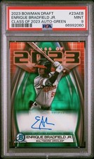 ENRIQUE BRADFIELD 2023 BOWMAN DRAFT CLASS OF 2023 AUTO GREEN /99 PSA MINT 9