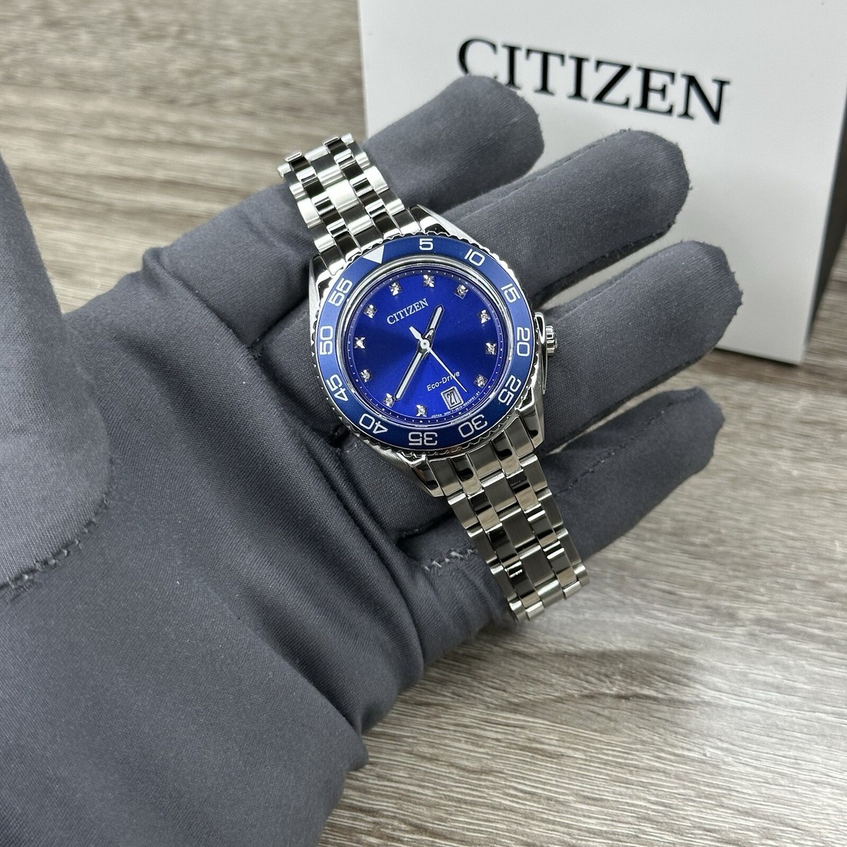 NEW✓DIAMONDS✓ Citizen Eco-Drive Carson Blue Dial Date Women's