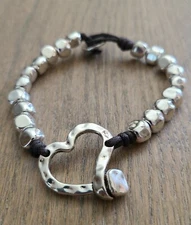 UNO De 50 (Inspired) Bracelet  ● Hammered Heart  ● Silver plated