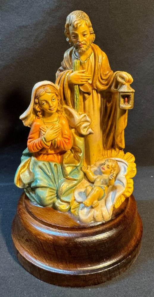 Made In Italy Mary Joseph and Baby Jesus Figurine Wood Base 7.25