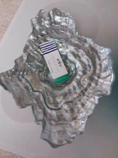 Akcam Coastal Collection  Iridescent Oyster Art Glass Shell Plate 13" 3 Colors