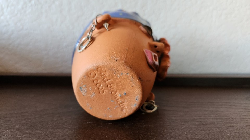 Bird Brain Inc Folk Art Terra Cotta Clay Planter Woman Flower Hat