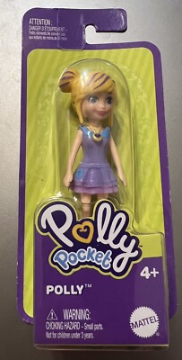  Polly Pocket Figure Doll Purple Dress, Polly Necklace 3.5'', NEW Mattel