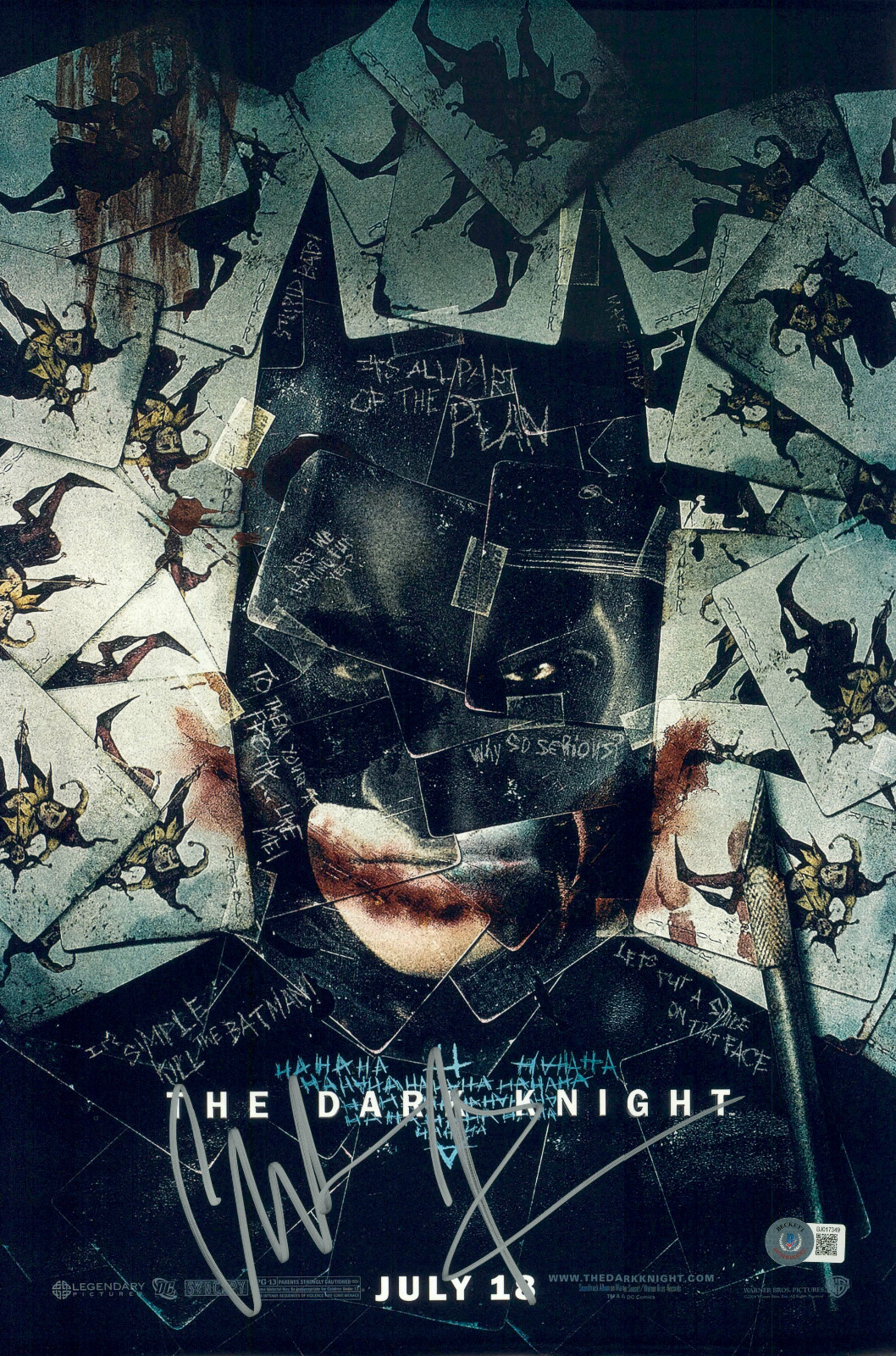 CHRISTIAN BALE Autographed Signed CHRSTIAN BALE THE DARK KNIGHT 12X18 PHOTO BAS BECKETT BATMAN 