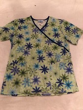 SCRUBS Green Floral Pattern Scrub Top Size Small