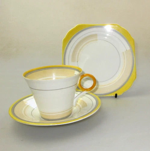 Shelley Art Deco China- Bands & Lines Yellow - No W 12130 Regent Trio