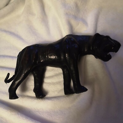Vintage Black Leather Panther Statue, Skulptur, Gebraucht 36cm x 18cm