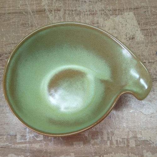 Vintage Frankoma Brand Model 4X  Green Bowl with Spoon Rest