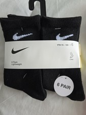 Nike Crew Socks 6 Pairs Dri Fit Boys Black Youth Size 7C-10C
